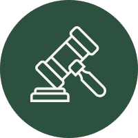 Gavel icon on green circle background