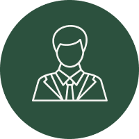 White avatar illustration on dark circle